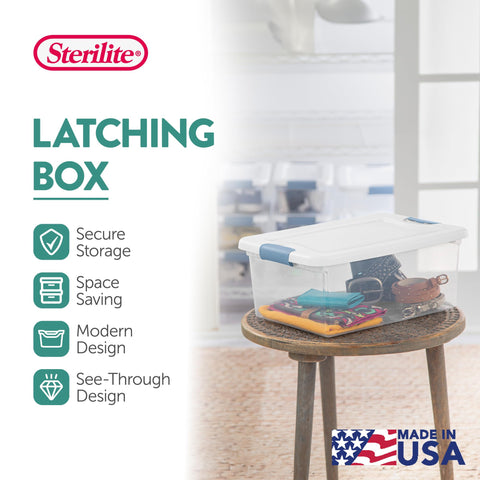 Stackable Sterilite storage box designed for closet or under-bed use.