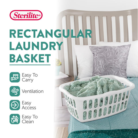 Sterilite laundry basket nested for space-saving storage in small rooms.