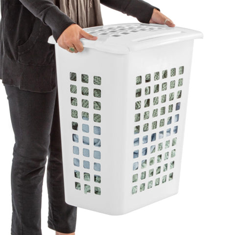 Sterilite LiftTop rectangular design emphasizing compact, wall-friendly profile.