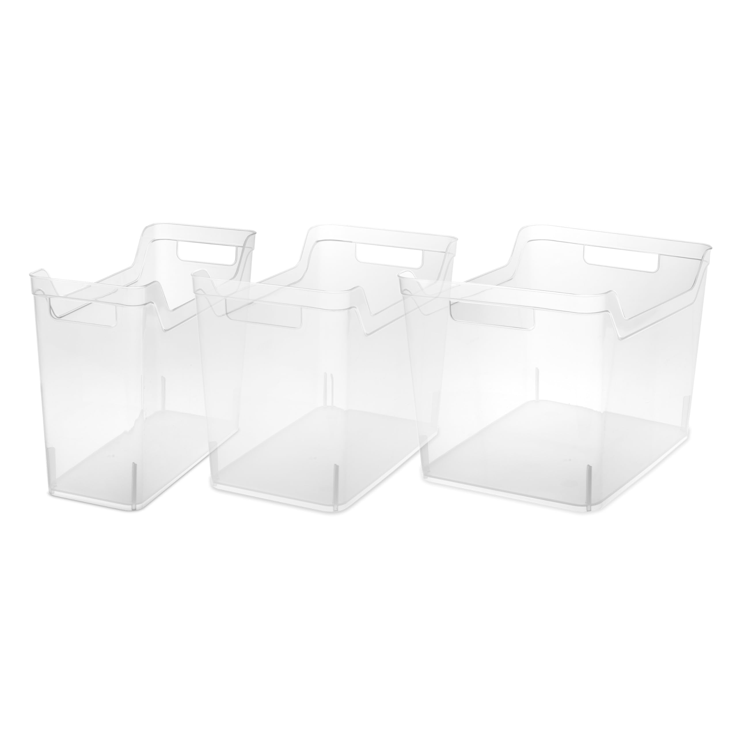 Sterilite medium bin clear view highlights contents at a glance for quick restocking