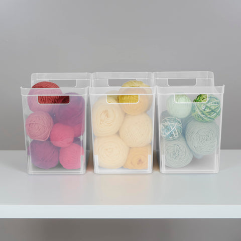 Sterilite medium bin stepped rim supports heavier items for stability on shelves