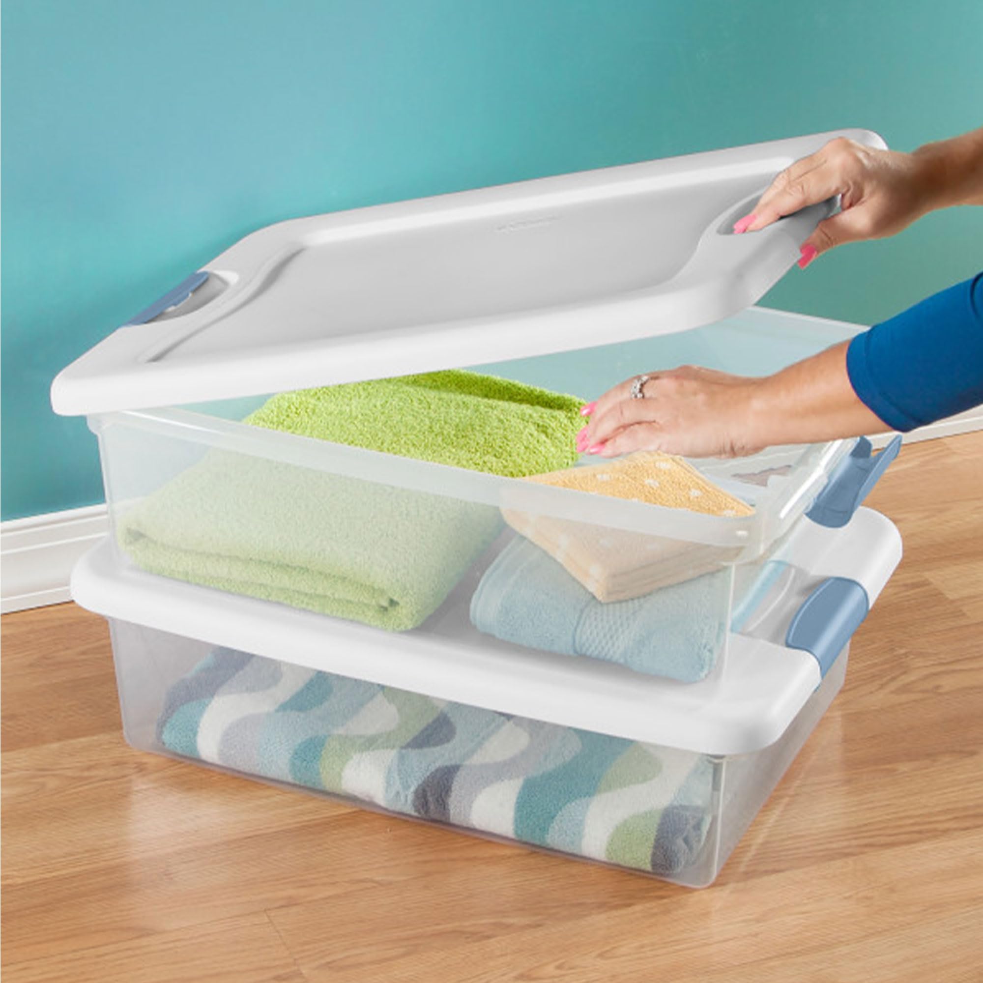 Sterilite multi-purpose storage for closet, bathroom, or office.