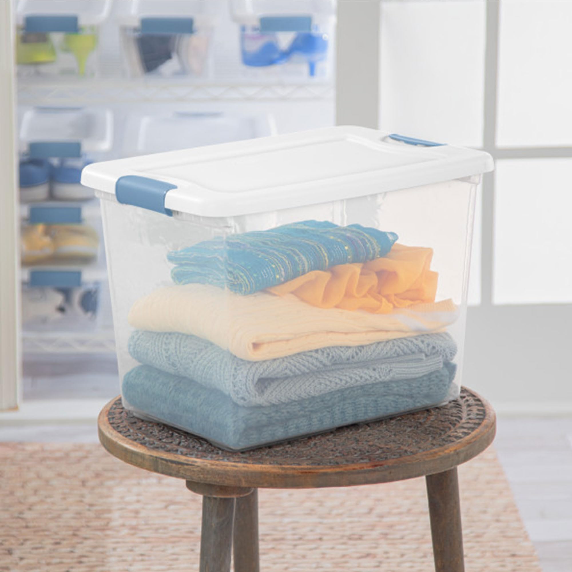 Sterilite office and closet storage box, ideal for documents and supplies.