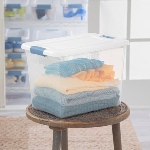 Sterilite office and closet storage box, ideal for documents and supplies.