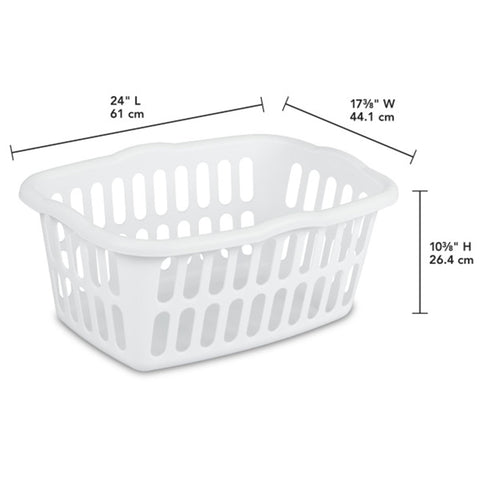 Sterilite rectangular laundry basket side view with integrated handles for comfortable lifting.
