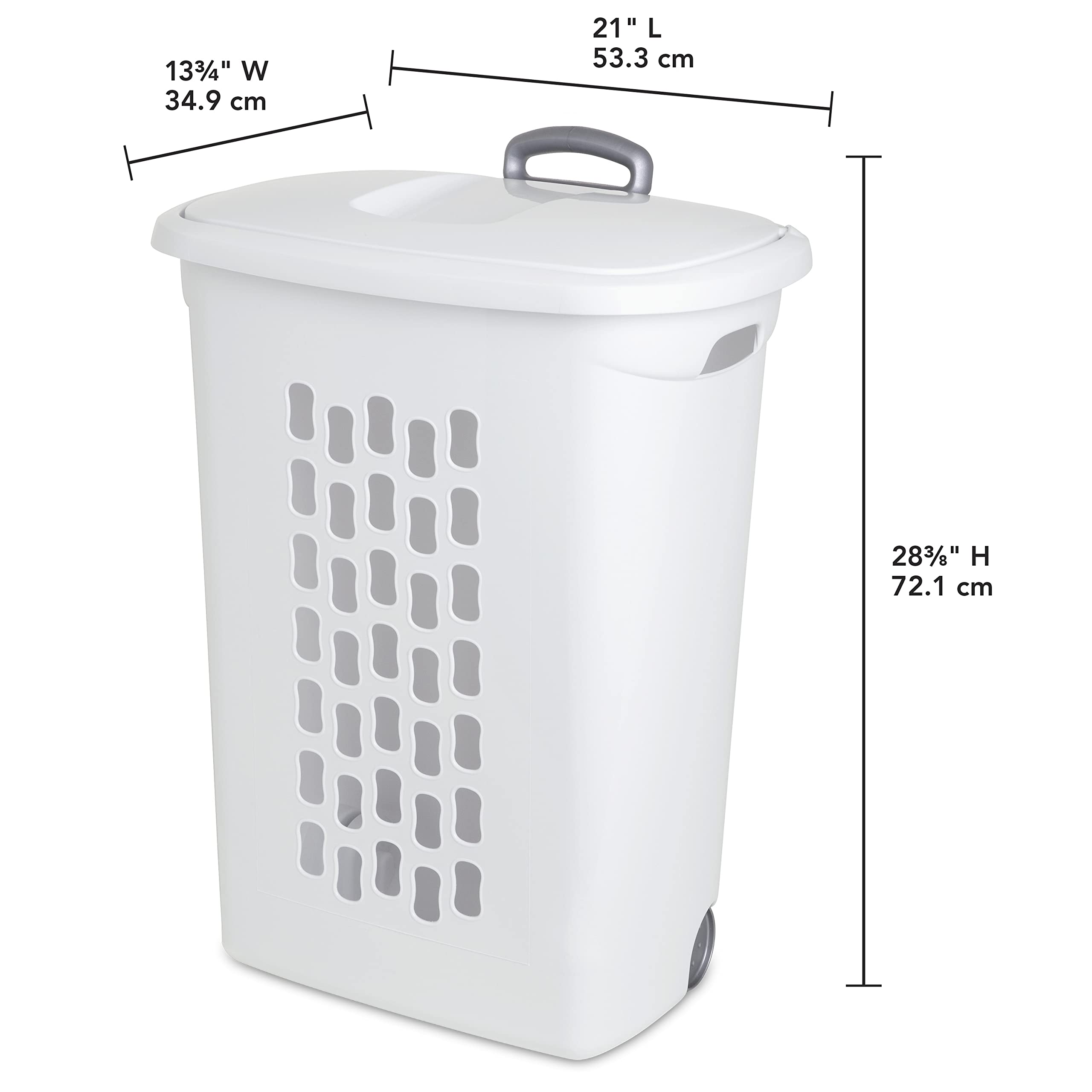 Sterilite rolling laundry basket with retractable handle enabling effortless movement