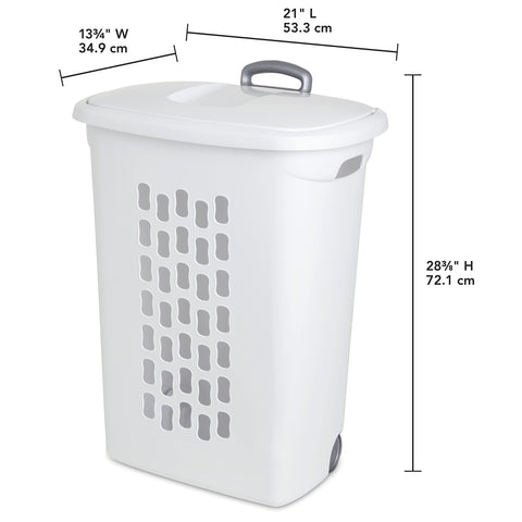 Sterilite rolling laundry basket with retractable handle enabling effortless movement