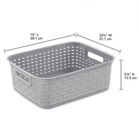 Sterilite short plastic weave basket gray weave close-up highlighting ventilation.