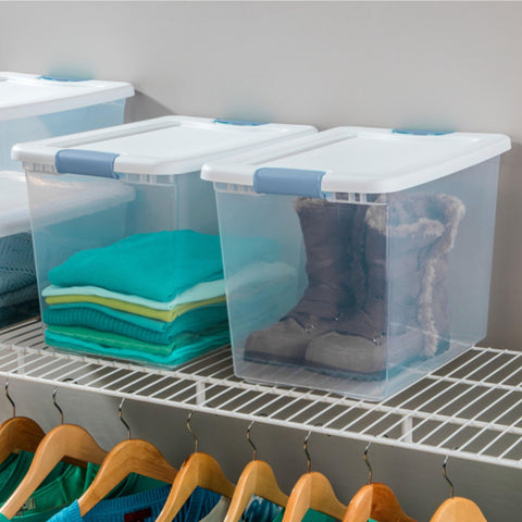 Sterilite space-saving storage boxes optimized for home organization.