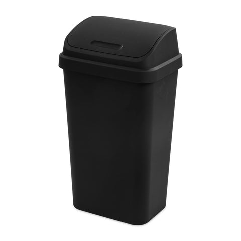 Sterilite SwingTop 13-gallon wastebasket front view, durable and easy to clean.