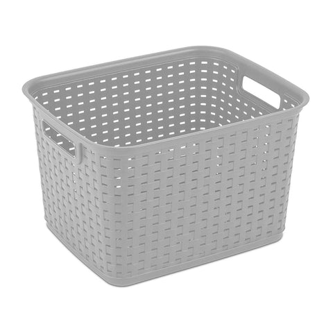 Sterilite tall weave basket in a dorm room organizing setup offers easy handling.
