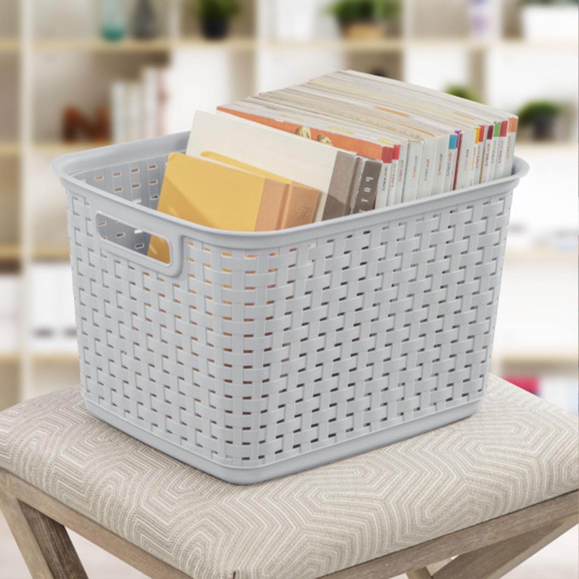 Sterilite laundry room basket keeps detergents and accessories tidy.
