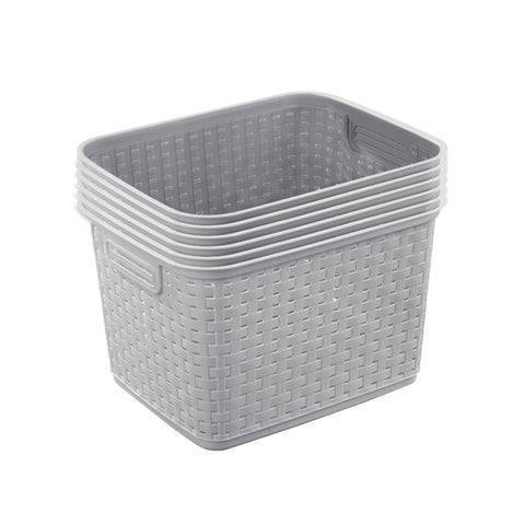 Sterilite tall weave basket with handles for easy transport and organized storage.
