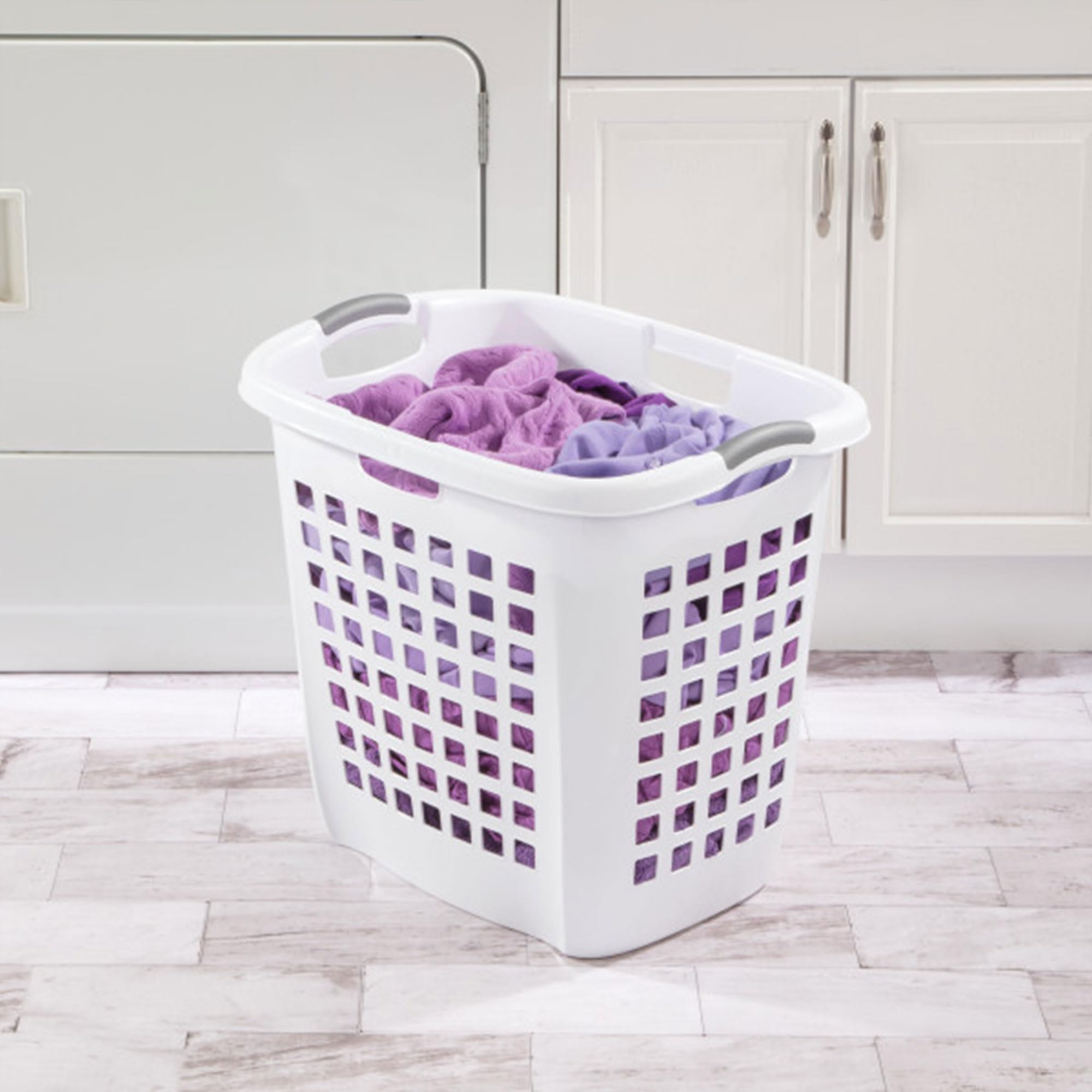 Sterilite Ultra Easy Carry Hamper reinforced rim indicating durable lifting for large loads.