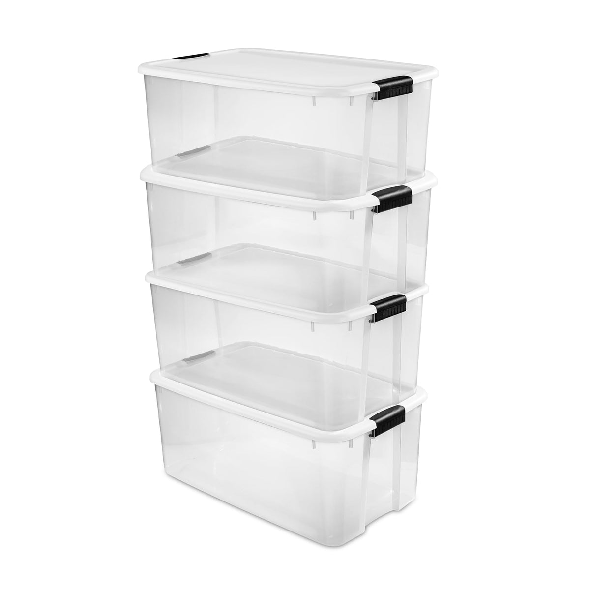 Sterilite Ultra Latching Box 4-pack with closed lids for secure storage