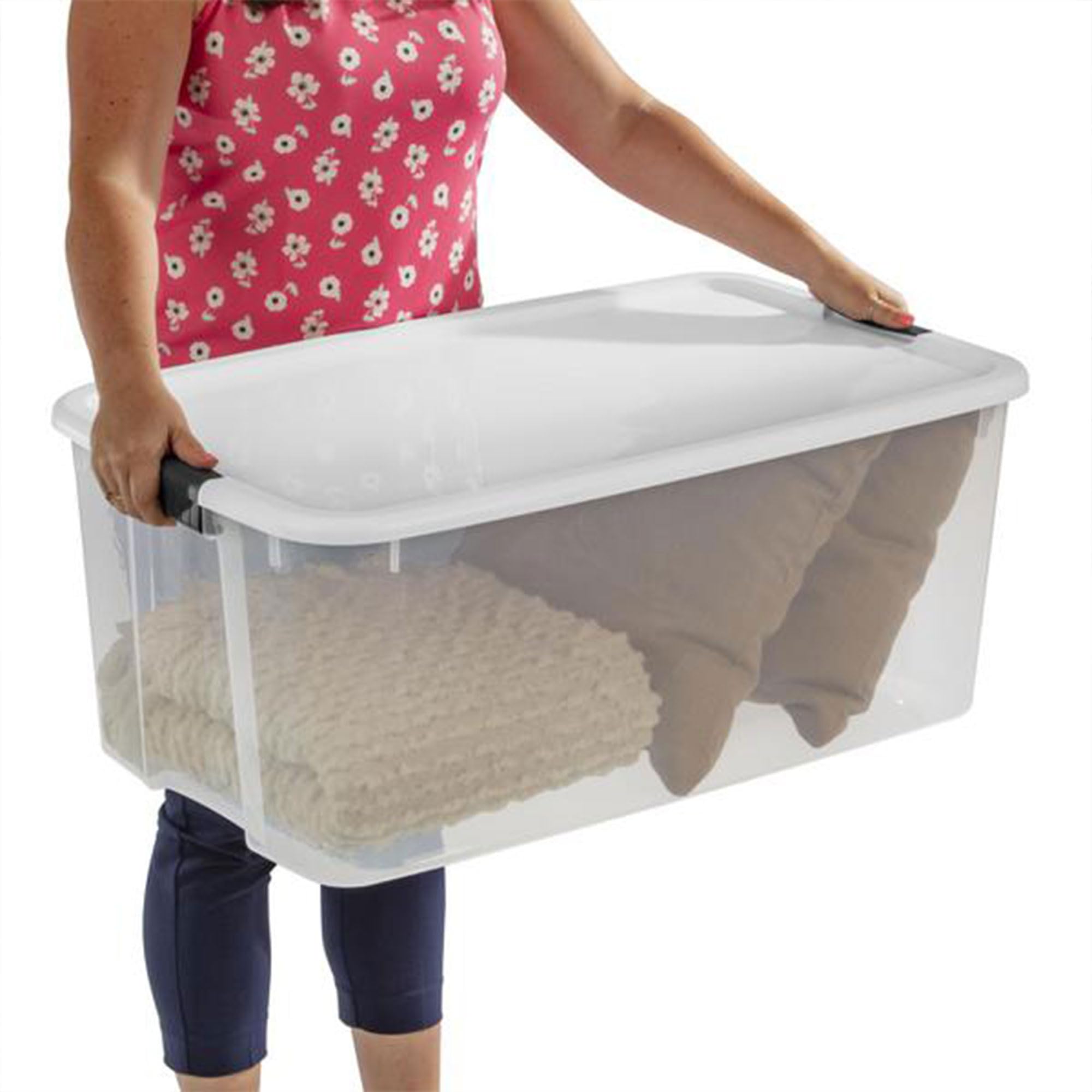 Sterilite Ultra Latching Box closet storage setup for efficient organization