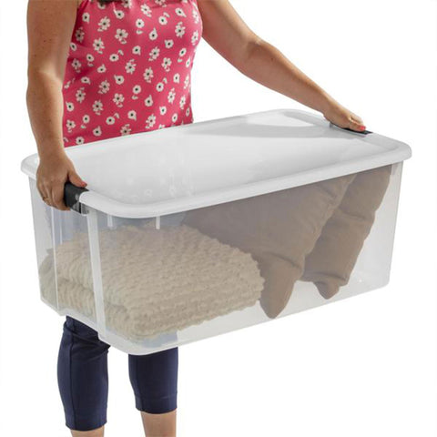 Sterilite Ultra Latching Box closet storage setup for efficient organization