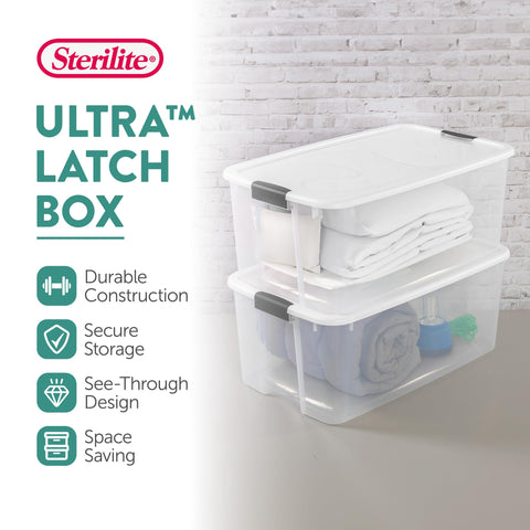 Sterilite Ultra Latching Box exterior dimensions shown for planning space