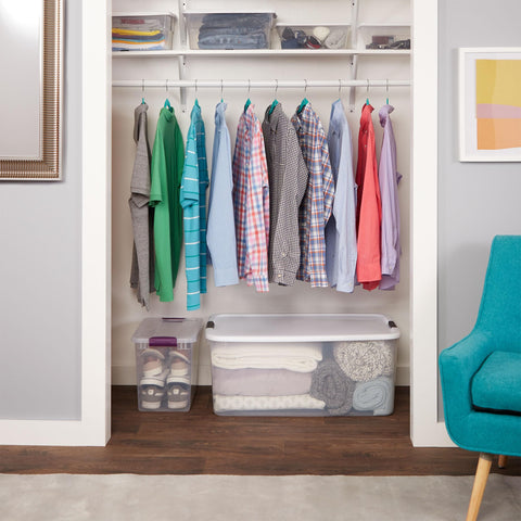 Sterilite Ultra Latching Box stackable design saves vertical closet space