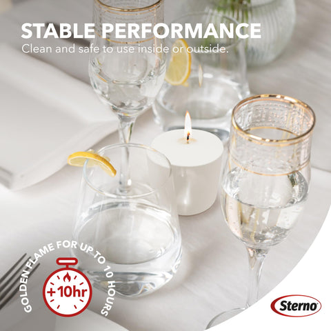 Sterno premium wax votives burn clean with minimal soot.