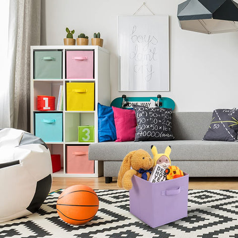 Stero Fabric Storage Bins on shelf display keeps items beautifully organized.