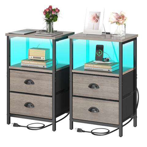 sthmec nightstand 2-pack grey front view, showing sturdy bedside storage