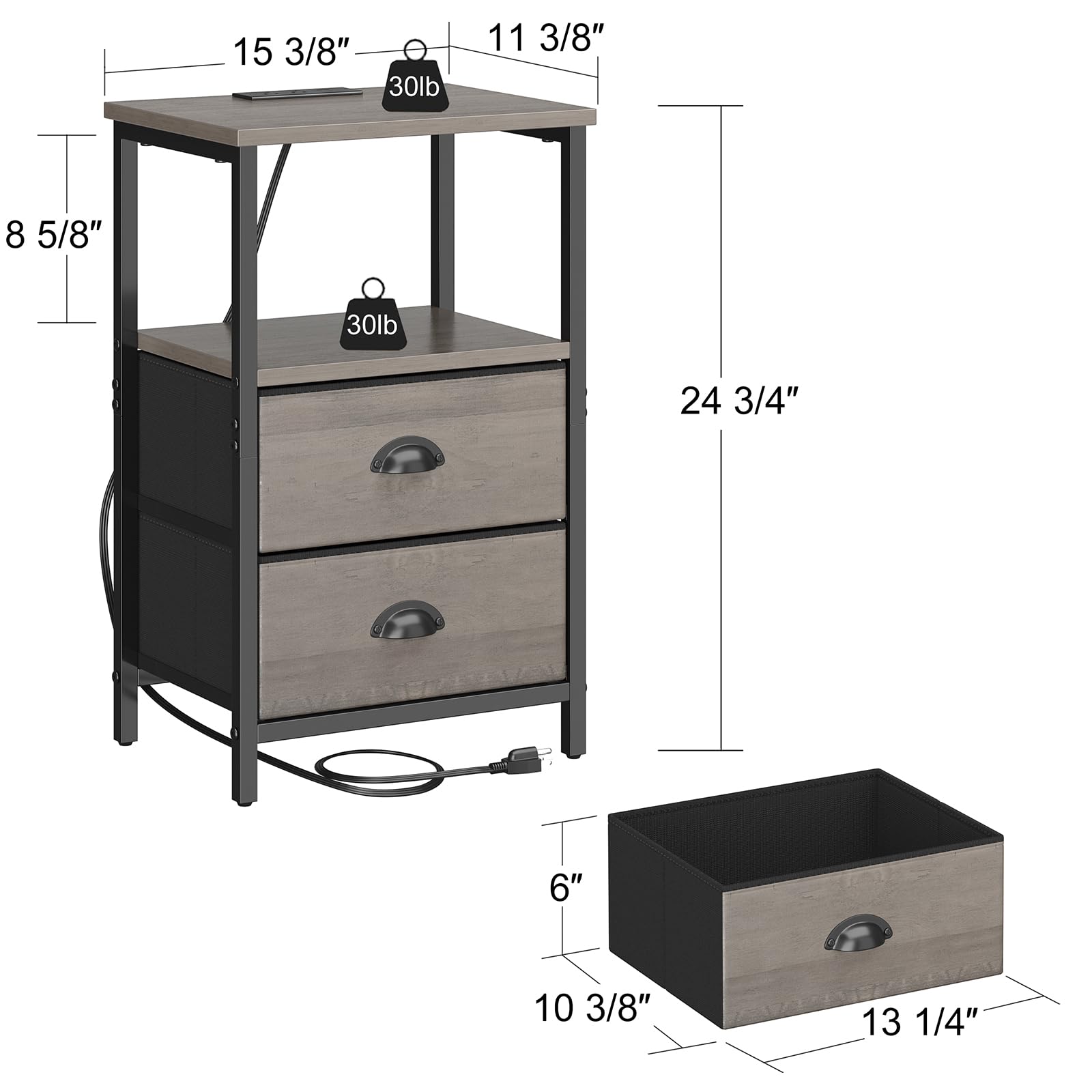 sthmec nightstand fabric drawers open, revealing concealed storage space