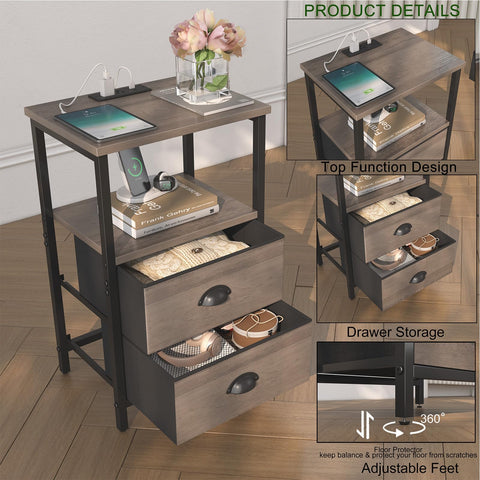 sthmec nightstand open shelf and two drawers for daily organization