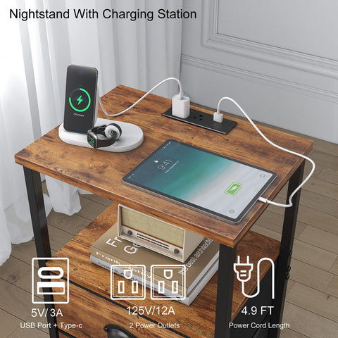 Sthmec industrial-style nightstand with top shelf provides quick-access storage.