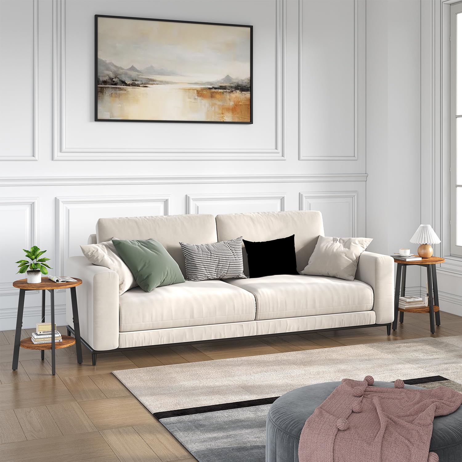 sthmec room scene showing round tables beside sofa for versatile use.