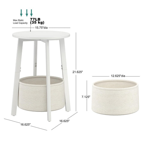sthmec round end table basket closeup, fabric basket detail for organization.