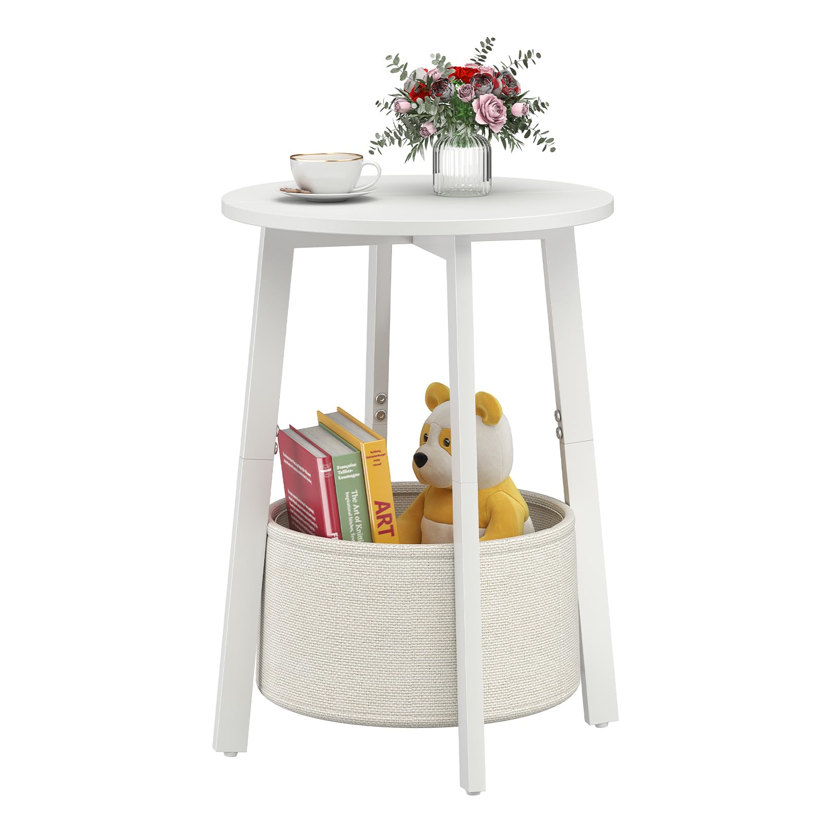 sthmec round end table white, top-view highlighting compact design for small spaces.