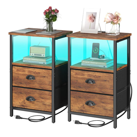 Sthmec rustic brown nightstands 2-pack with 3-tier storage and fabric drawers for clutter-free nights.