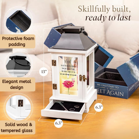 Stillwind memorial lantern in black finish complements modern décor