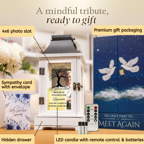 STILLWIND memorial lantern keepsake drawer provides space for keepsakes alongside memories