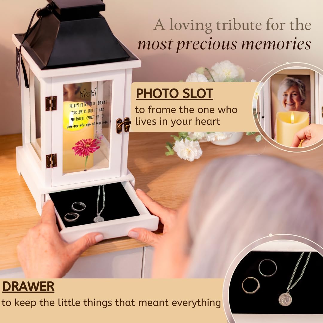 Stillwind lantern features four photo clips behind the candle for memories