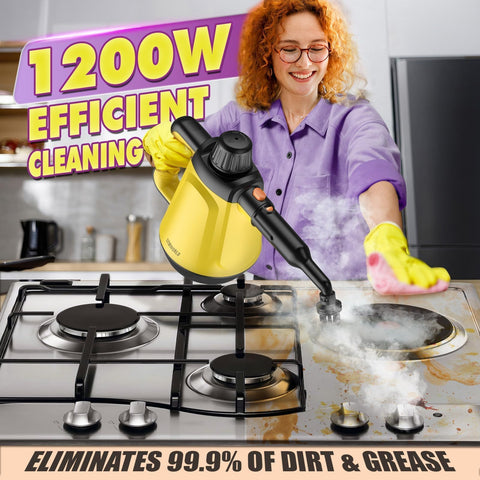STMWORLD steam cleaner with tank cap open for safe refilling.
