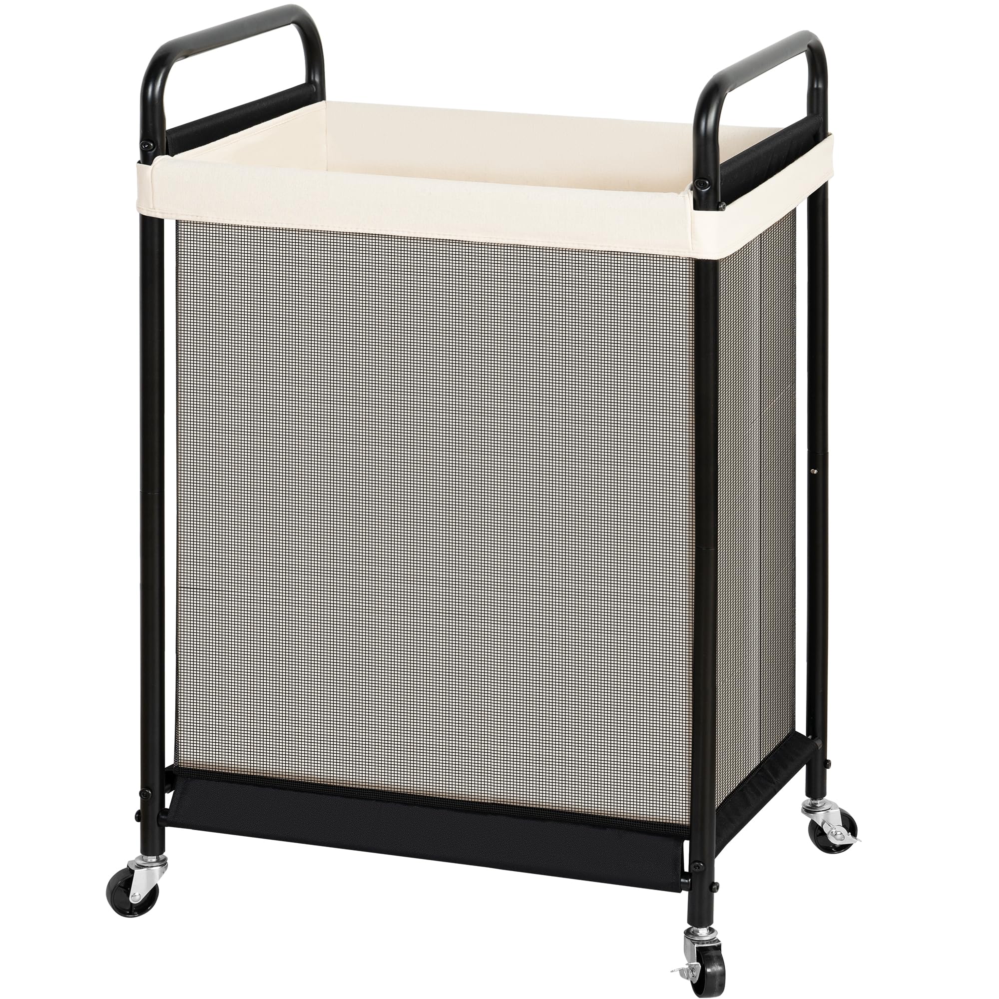 STO STO 120L hamper side view shows sturdy metal frame and wheels for easy mobility.