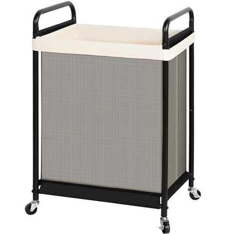 STO STO 120L hamper side view shows sturdy metal frame and wheels for easy mobility.
