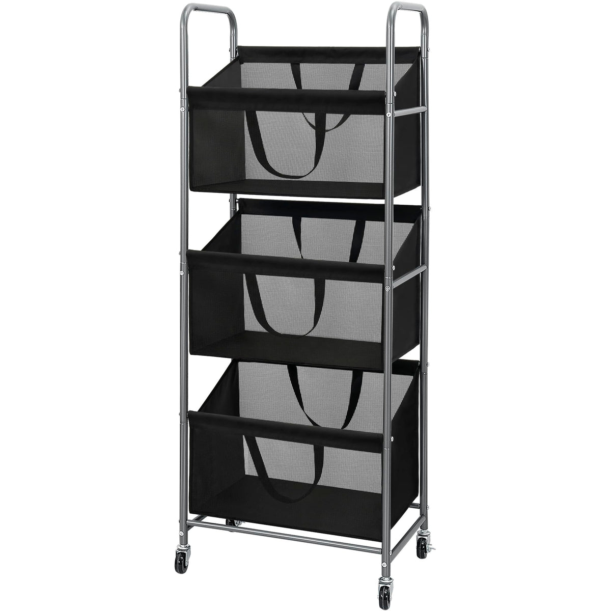 STO STO 3-tier vertical laundry hamper front view shows space-saving silhouette for small spaces.