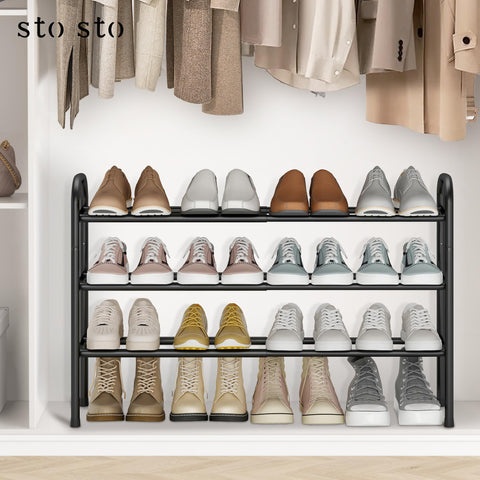 STO STO Expandable Shoe Rack near-wall setup demonstrates its 16-pair capacity
