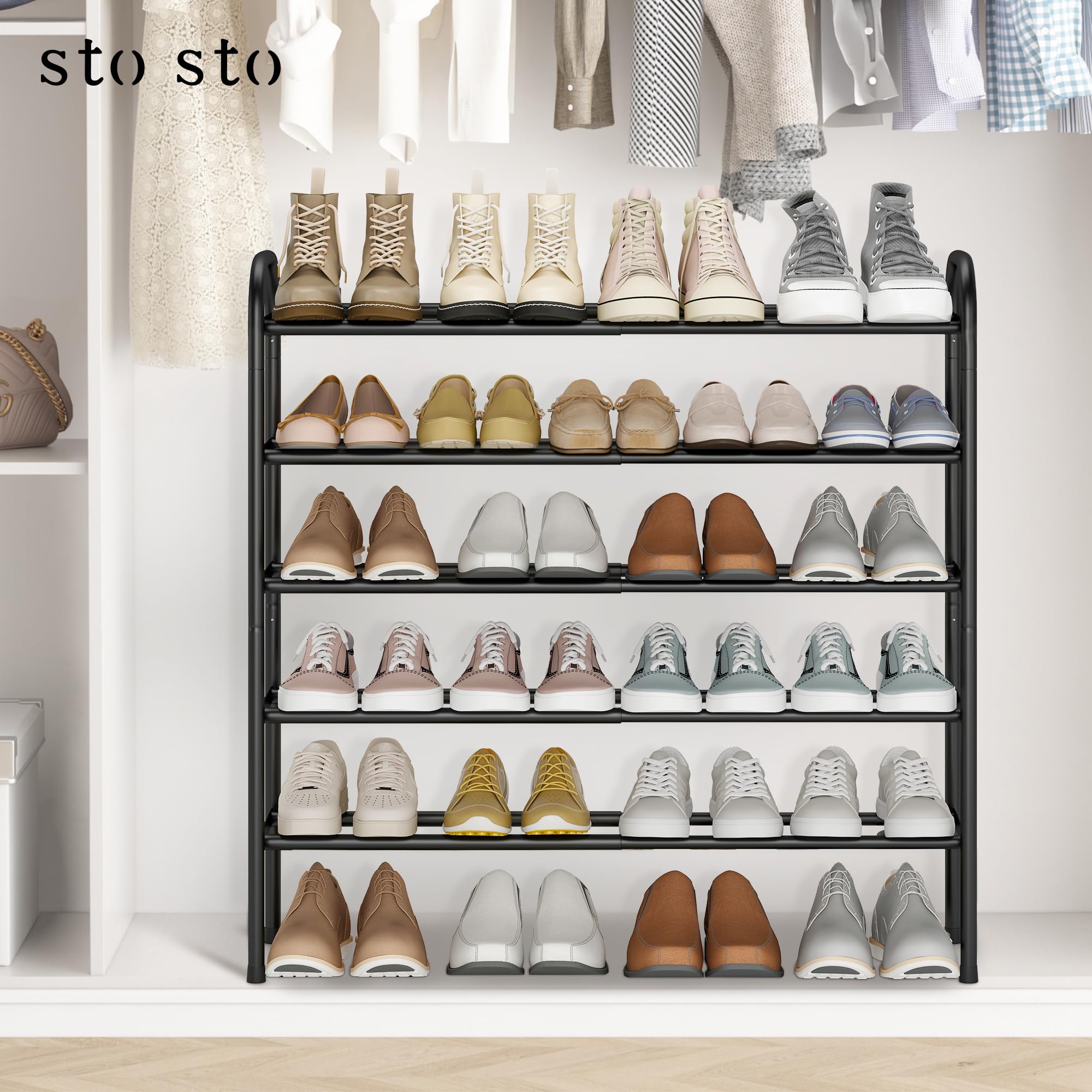 STO STO Expandable Shoe Rack fits entryways and closets with modern style