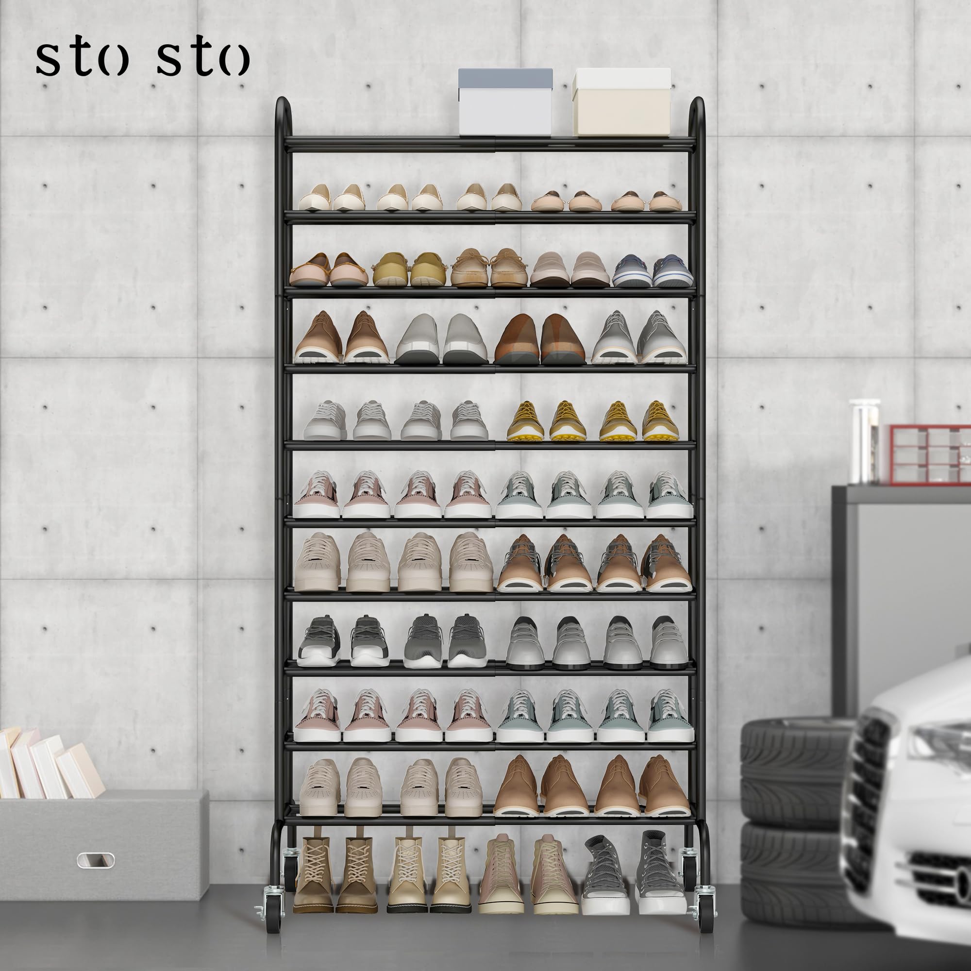 STO STO Expandable Shoe Rack in entryway arrangement as organized storage