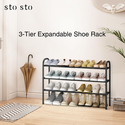 STO STO Expandable Shoe Rack entryway setup highlights sturdy, versatile design