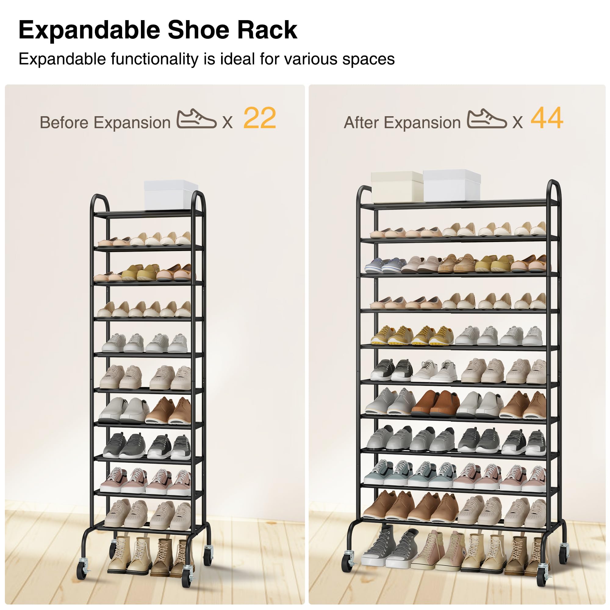 STO STO Expandable Shoe Rack extended length in a doorway setup for home entry