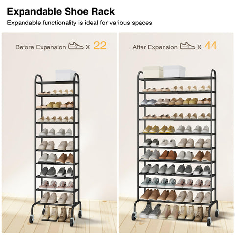 STO STO Expandable Shoe Rack extended length in a doorway setup for home entry