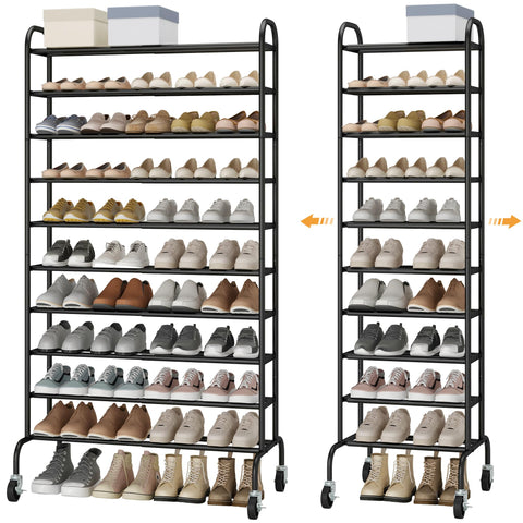 STO STO Expandable Shoe Rack front door view showing tall 10-tier balance and space for shoes