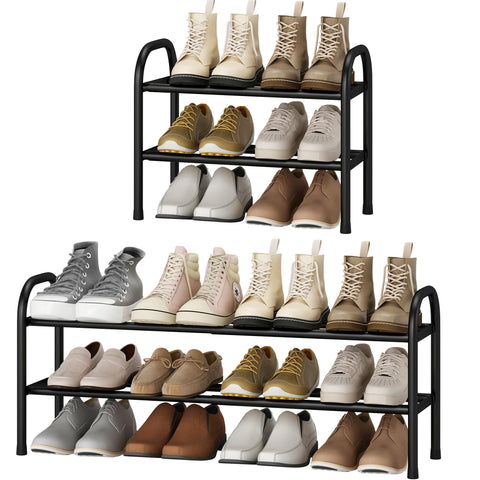 STO STO expandable shoe rack shows length adjustment for flexible storage.