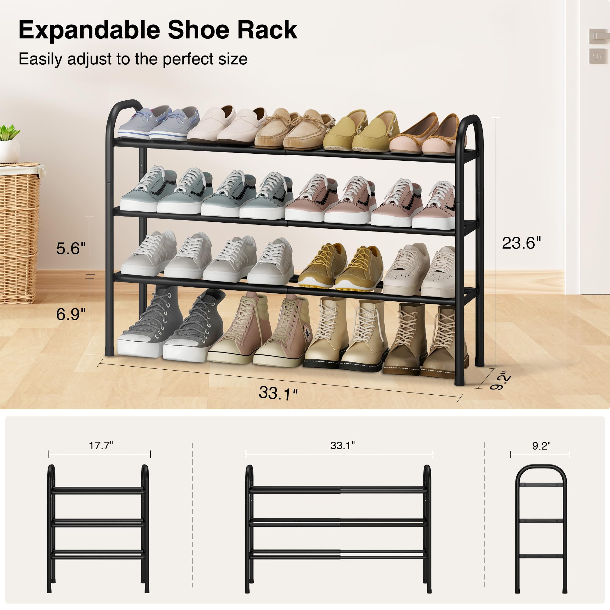 STO STO Expandable Shoe Rack mobility handles enable easy repositioning in any room