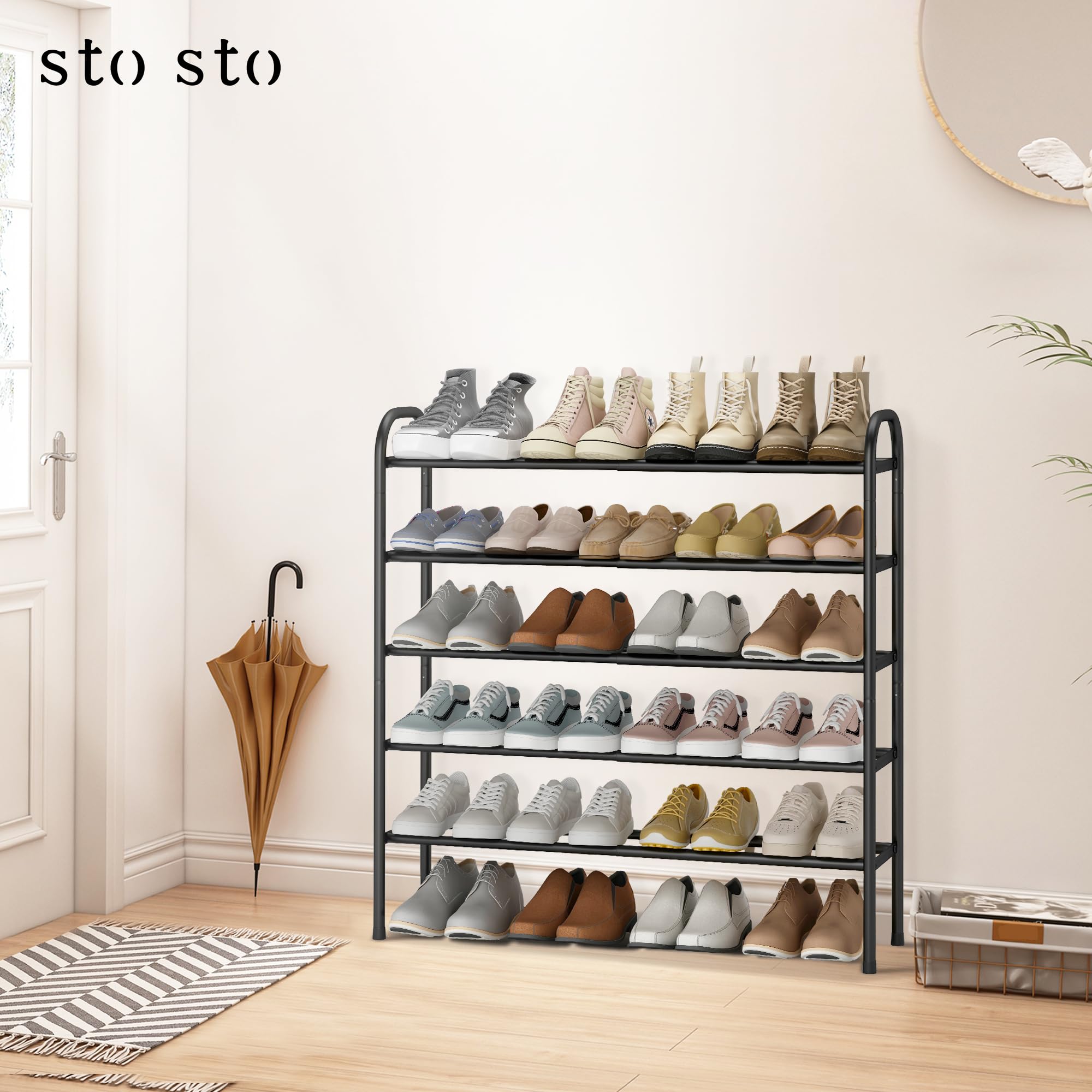 STO STO Expandable Shoe Rack with under-storage design supports extra footwear